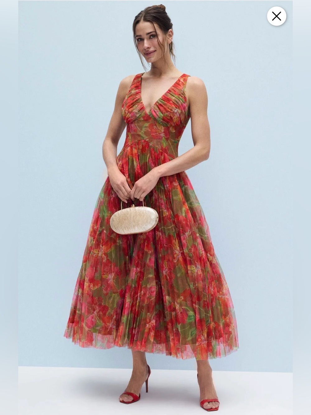 Hutch Eliana floral dress Floral V-Neck Red & Green Midi Dress